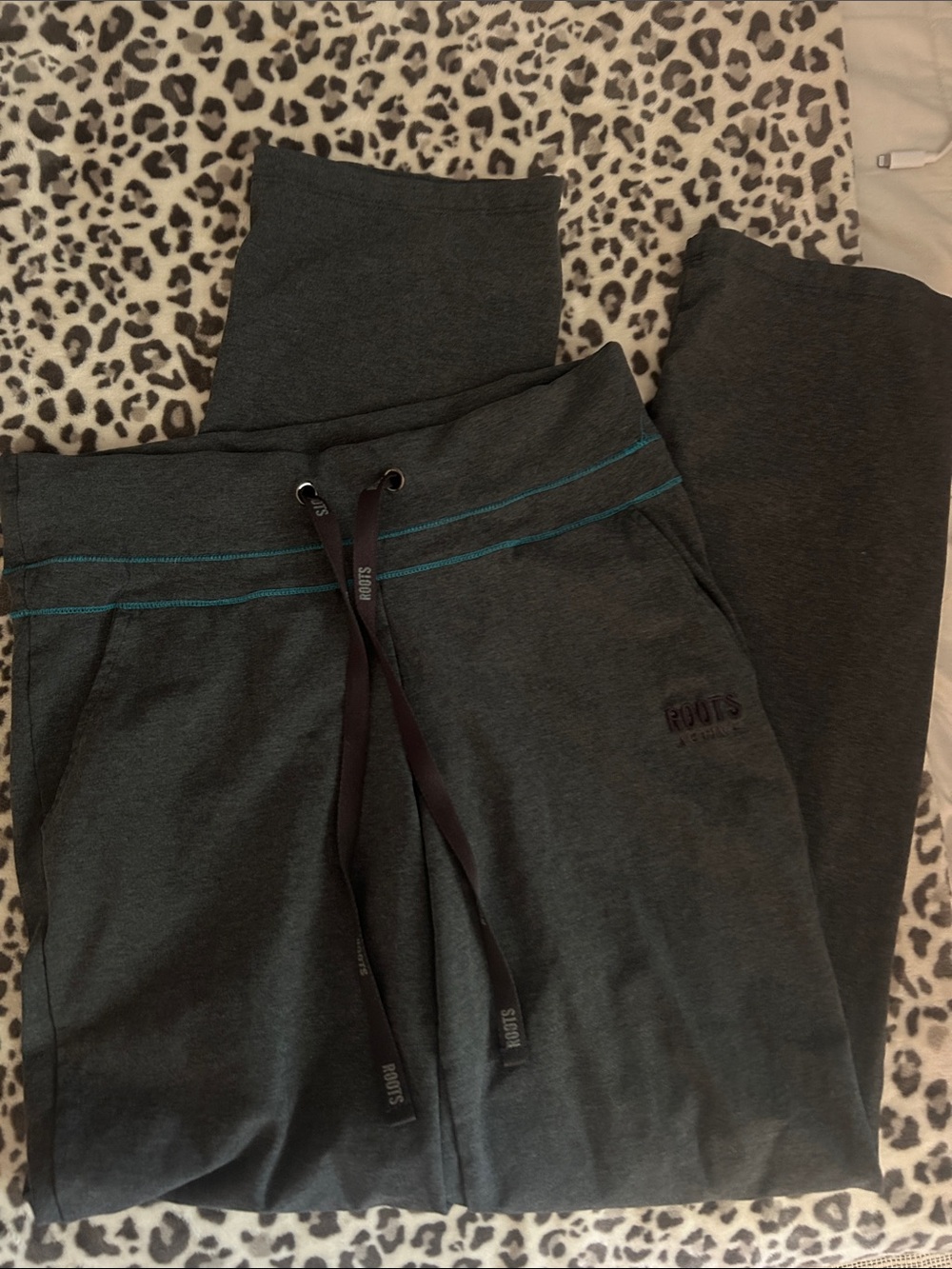 Roots Active Charcoal Sweatpants with Turquoise Stitching